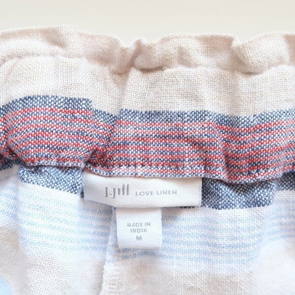 J. Jill 100% Linen Red, Blue & Cream Stripe High Rise Rope Cord Belt Shorts M - Picture 5 of 7